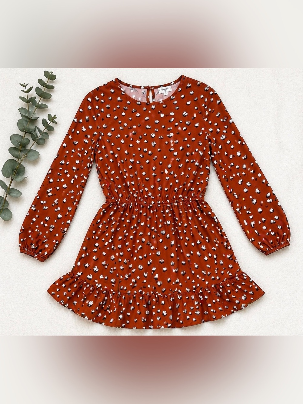Mud Pie Rust Scribble Dot Dress | Flounce Hem Boho Mini